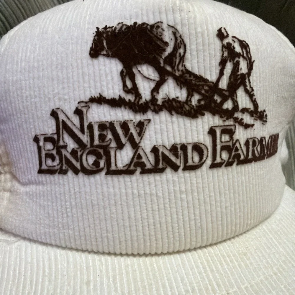 Vintage White Corduroy Hat New England Farmers New Never Worn Horse Plowing